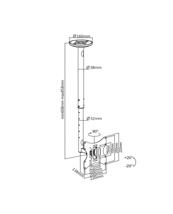 Uchwyt do TV sufitowy 10-30'''' 50 - 85 cm 30kg Maclean MC-504A B max vesa 200 czarny