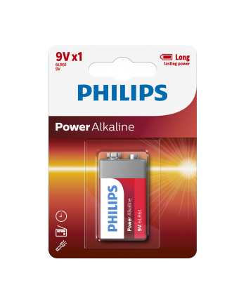 Bateria PHILIPS 6LR61P1B POWER ALAKLINE ( Technologia alkaliczna idealna do urządzeń o dużym poborze energii: zabawki  odtwrzacze przenośne )