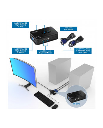 KVM Switch 2xK/V/M 2048x1536 USB 2xCables TK-207K nr 2