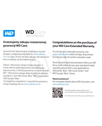 DODATKOWA GWARANCJA DYSKI WD CARE WDCEXP0010 1 ROK