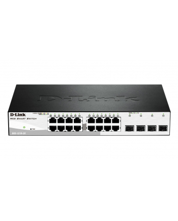 D-LINK DGS-1210-20, Gigabit Smart Switch with 16 10/100/1000Base-T ports and 4 Gigabit MiniGBIC (SFP) ports, 802.3x Flow Control, 802.3ad Link Aggregation, 802.1Q VLAN, 802.1p Priority Queues, Port mirroring,, Jumbo Frame support, 802.1D STP, ACL, LL