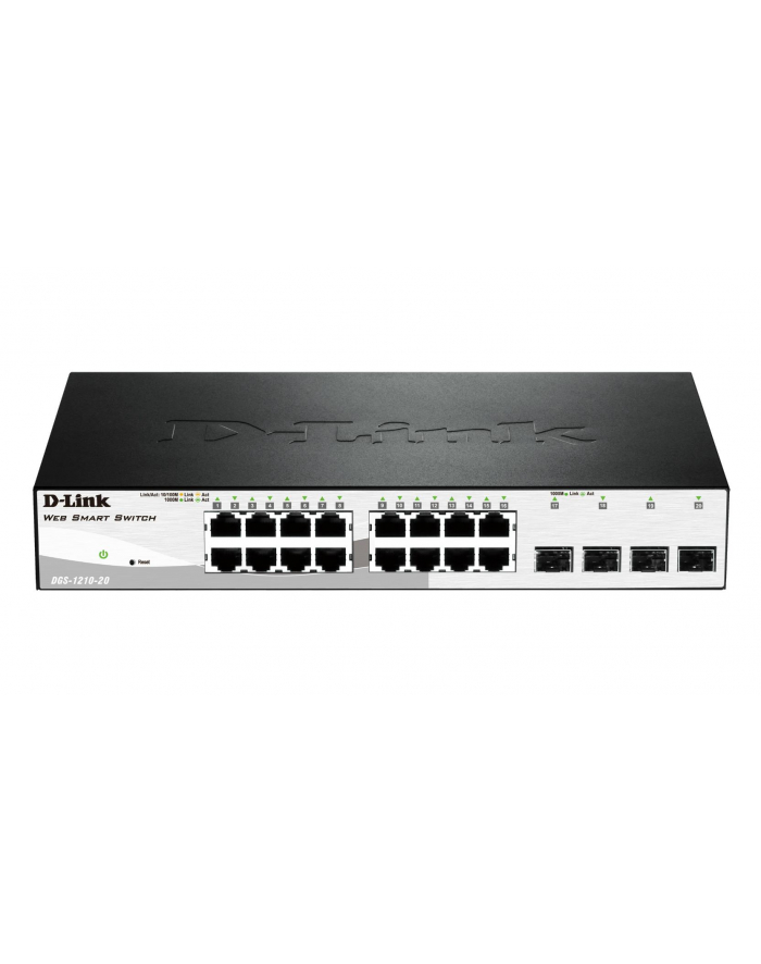 D-LINK DGS-1210-20, Gigabit Smart Switch with 16 10/100/1000Base-T ports and 4 Gigabit MiniGBIC (SFP) ports, 802.3x Flow Control, 802.3ad Link Aggregation, 802.1Q VLAN, 802.1p Priority Queues, Port mirroring,, Jumbo Frame support, 802.1D STP, ACL, LL główny