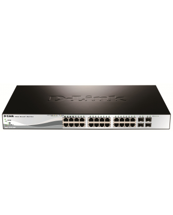 D-LINK DGS-1210-28P, Gigabit Smart Switch with 24 10/100/1000Base-T PoE ports and 4 Gigabit MiniGBIC (SFP) ports, 802.3af, 802.3at (port 1-4), power budget 185 watts, 802.3x Flow Control, 802.3ad Link Aggregation, 802.1Q VLAN, 802.1p Priority Queues,