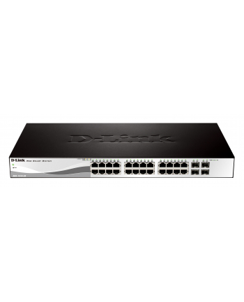 D-LINK DGS-1210-28, Gigabit Smart Switch with 24 10/100/1000Base-T ports and 4 Gigabit MiniGBIC (SFP) ports, 802.3x Flow Control, 802.3ad Link Aggregation, 802.1Q VLAN, 802.1p Priority Queues, Port mirroring, Jumbo Frame support, 802.1D STP, ACL, LLD
