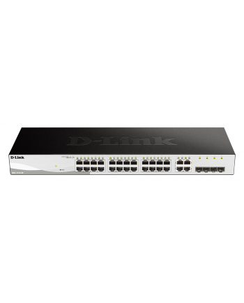 D-LINK DGS-1210-28, Gigabit Smart Switch with 24 10/100/1000Base-T ports and 4 Gigabit MiniGBIC (SFP) ports, 802.3x Flow Control, 802.3ad Link Aggregation, 802.1Q VLAN, 802.1p Priority Queues, Port mirroring, Jumbo Frame support, 802.1D STP, ACL, LLD