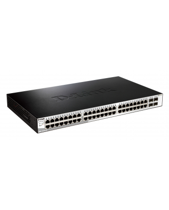 D-LINK DGS-1210-52, Gigabit Smart Switch with 48 10/100/1000Base-T ports and 4 Gigabit MiniGBIC (SFP) ports, 802.3x Flow Control, 802.3ad Link Aggregation, 802.1Q VLAN, 802.1p Priority Queues, Port mirroring, Jumbo Frame support, 802.1D STP, ACL, LLD