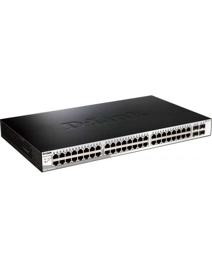 D-LINK DGS-1210-52, Gigabit Smart Switch with 48 10/100/1000Base-T ports and 4 Gigabit MiniGBIC (SFP) ports, 802.3x Flow Control, 802.3ad Link Aggregation, 802.1Q VLAN, 802.1p Priority Queues, Port mirroring, Jumbo Frame support, 802.1D STP, ACL, LLD główny