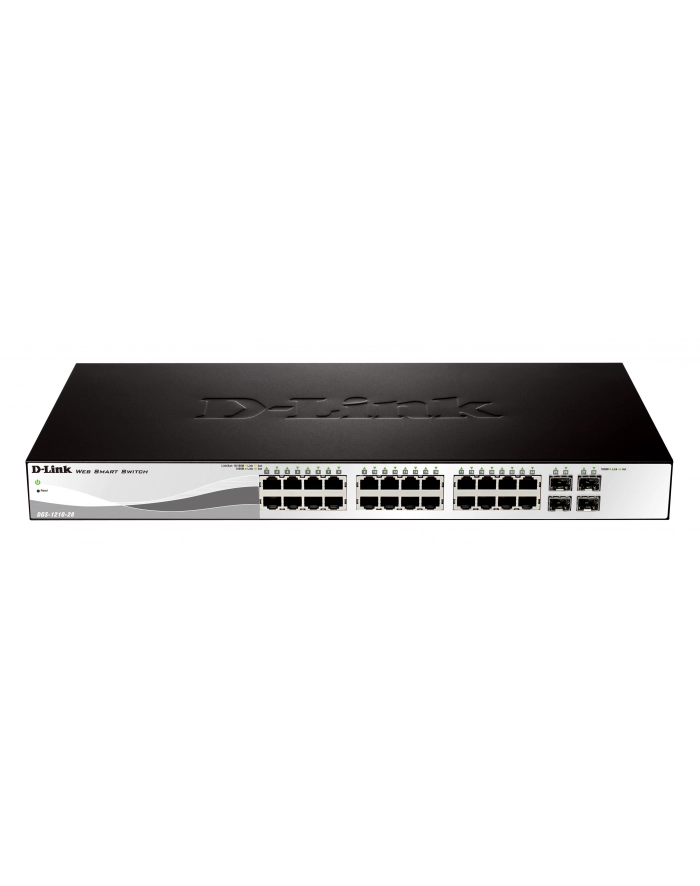 D-LINK DGS-1210-28, Gigabit Smart Switch with 24 10/100/1000Base-T ports and 4 Gigabit MiniGBIC (SFP) ports, 802.3x Flow Control, 802.3ad Link Aggregation, 802.1Q VLAN, 802.1p Priority Queues, Port mirroring, Jumbo Frame support, 802.1D STP, ACL, LLD główny