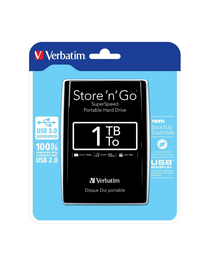 Dysk Verbatim Store 'n' Go USB 3.0 Portable 2,5'' 1 TB, Zewnętrzny Czarny główny