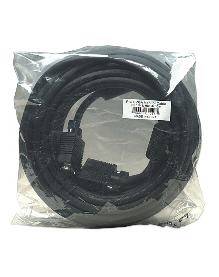 Manhattan Kabel monitorowy SVGA HD15 M/HD15 M 15m z ferrytem czarny główny