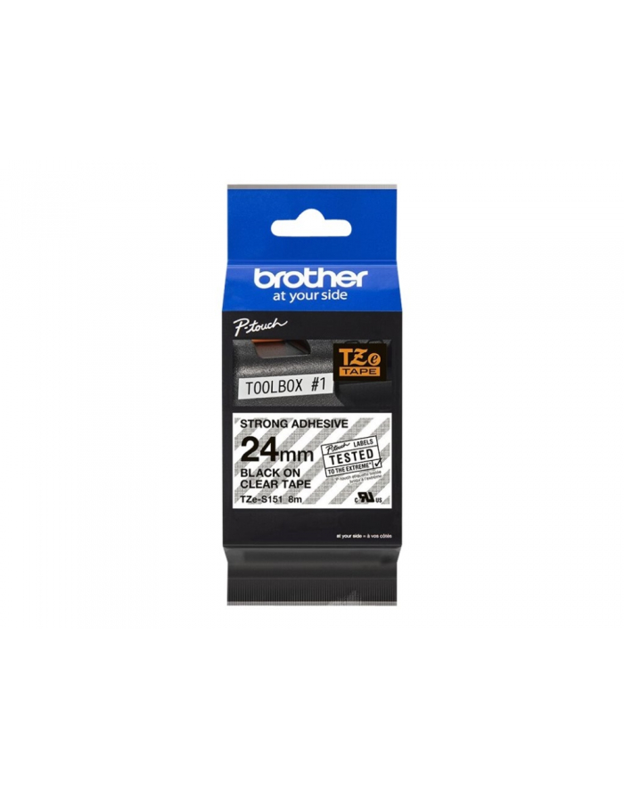 Taśma laminowana do P-touch (mocna) Brother TZE-151 24mm przezroczysta / czarny nadruk główny