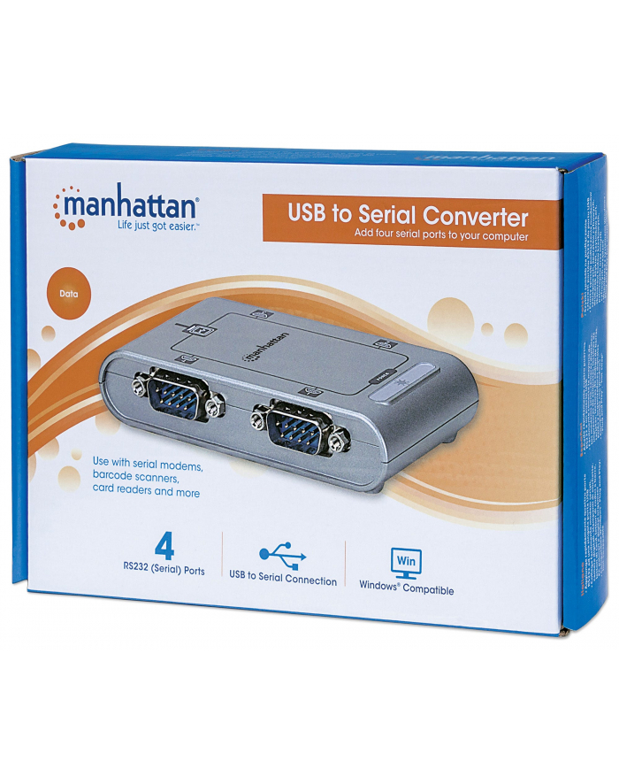 MANHATTAN  Konwerter USB na port szeregowy RS232 DB9M, 4-portowy główny