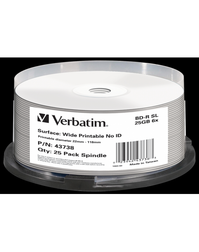 VERBATIM BD-R(25-pack)Blu-Ray/spindle/6x/25GB/Printable/No ID główny