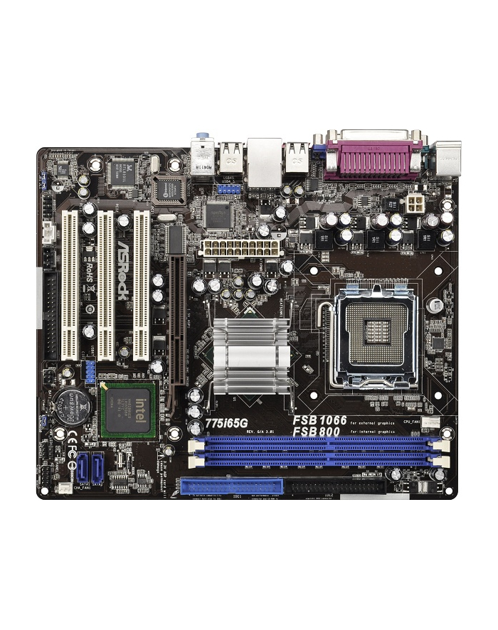 ASROCK 775i65G R3.0 Intel 865G Socket 775 (AGP/VGA/DZW/LAN/SATA1/DDR1) mATX główny