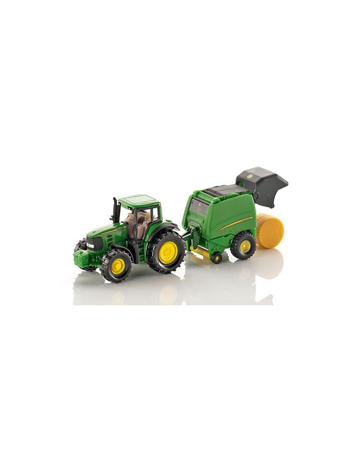 SIKU NO.1665 1:87 JOHN DEERE TRACTOR & ROUND BALER & 2 BALES Dicast Model / Toy