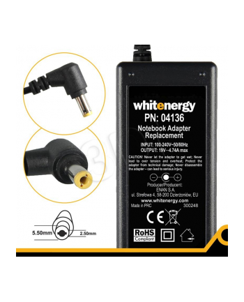 Whitenergy zasilacz 19V/4.74A 90W wtyczka 5.5x2.5mm Acer Toshiba Fuijtsu-Siemens nr 1