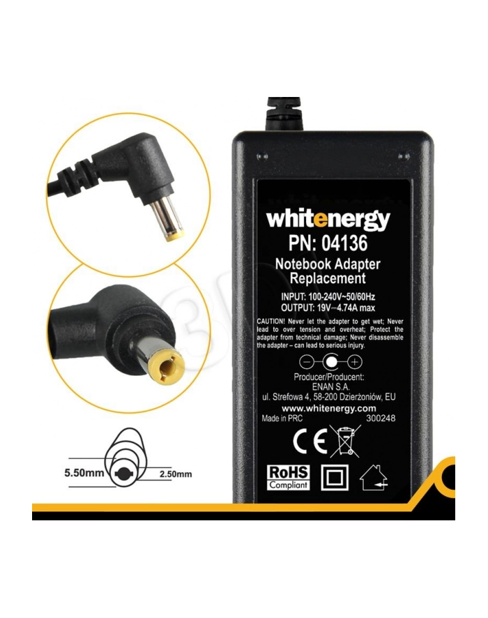Whitenergy zasilacz 19V/4.74A 90W wtyczka 5.5x2.5mm Acer Toshiba Fuijtsu-Siemens główny