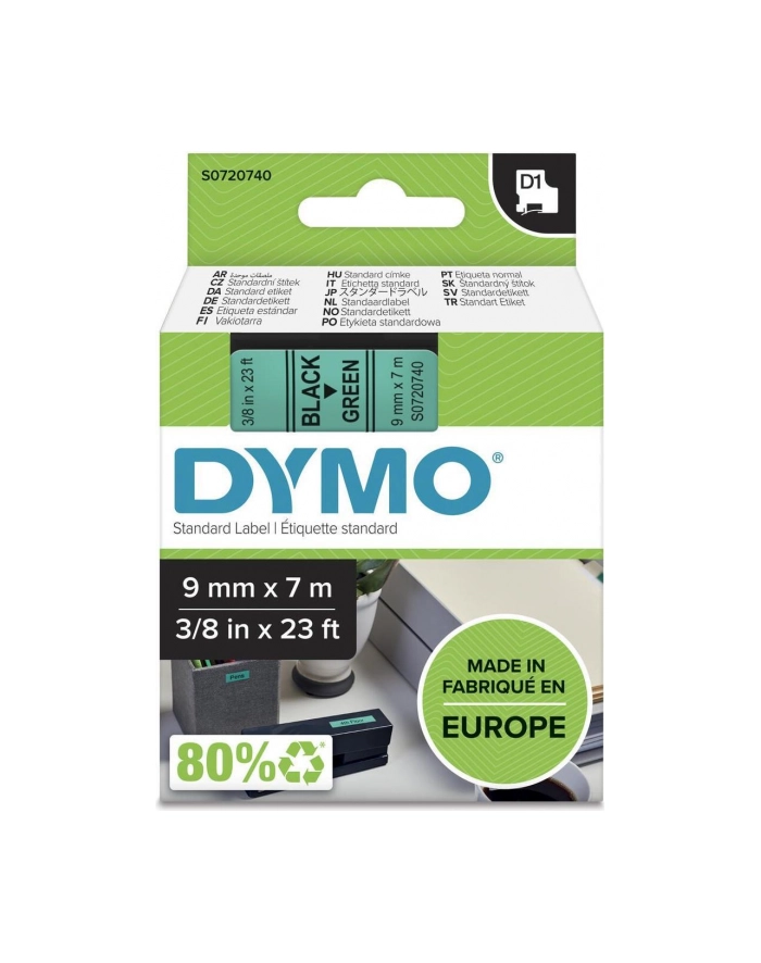 Taśma Dymo D1- 9mm x 7m czarny/zielony główny