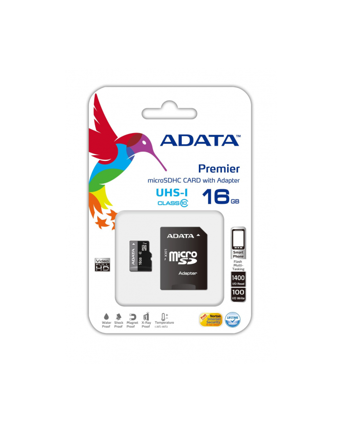ADATA karta pamięci micro SDHC UHS-I 16GB (Video Full HD)+ SDHC Adapter główny