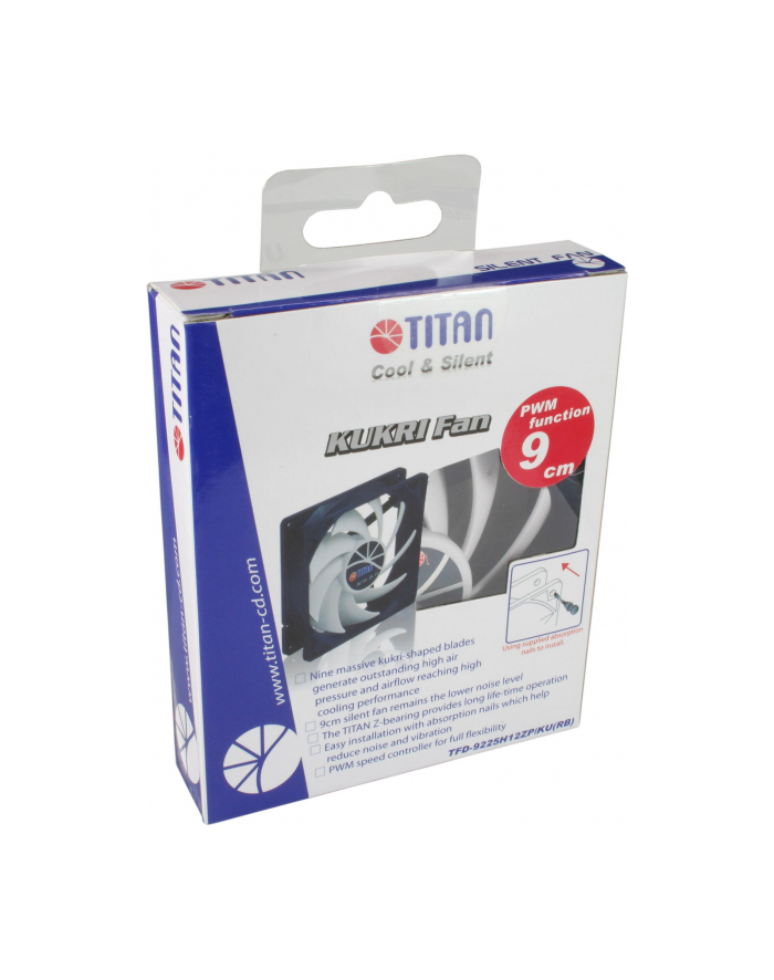 TITAN WENTYLATOR DO ZASILACZA/OBUDOWY 92X92X25MM PWM 12V ŁOŻYSKO Z-BEARING SERIA KUKRI główny