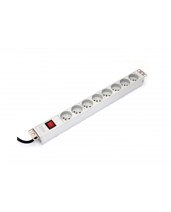 Listwa zasilająca PDU 19'''', 1U, 8 gniazd 2P+Z, 16A, 4000W aluminiowa, wyłącznik, 1,8m