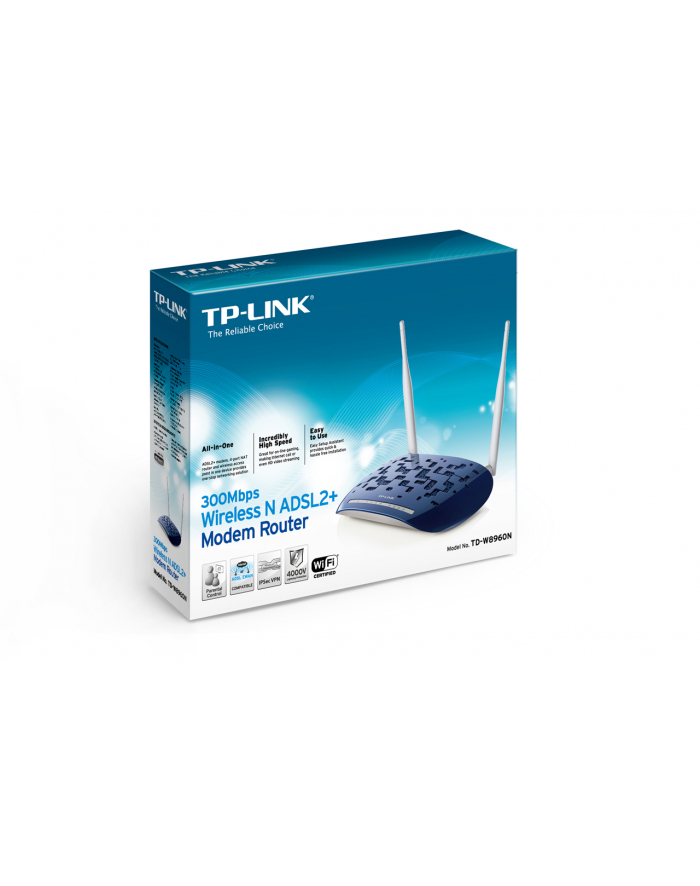 TP-Link W8960N router ADSL2+ WiFi N300 (2.4GHz) 1xRJ11 4x10/100LAN 2x3dBi (SMA) Annex A główny