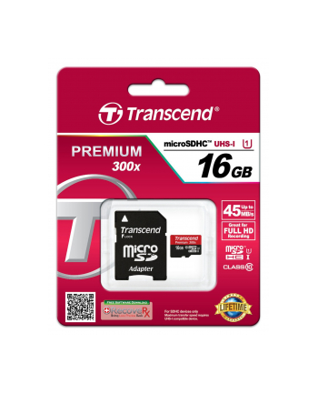 Transcend karta pami臋ci Micro SDHC 16GB Class 10 UHS-I +adapter SD