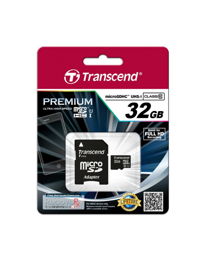 Transcend karta pamięci Micro SDHC 32GB Class 10 UHS-I +adapter SD główny