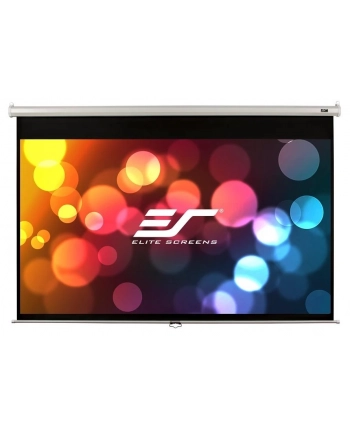 Elite Screens M84NWH Manual Pull Down Screen 84'' 16:9 / W 185.4cm x H 104.1cm / White case / Dual wall & ceiling instalation design / 4-side black masking border (Top: 3.8cm) / 160 Degrees viewing angle / Auto locking system/ Easy to clean