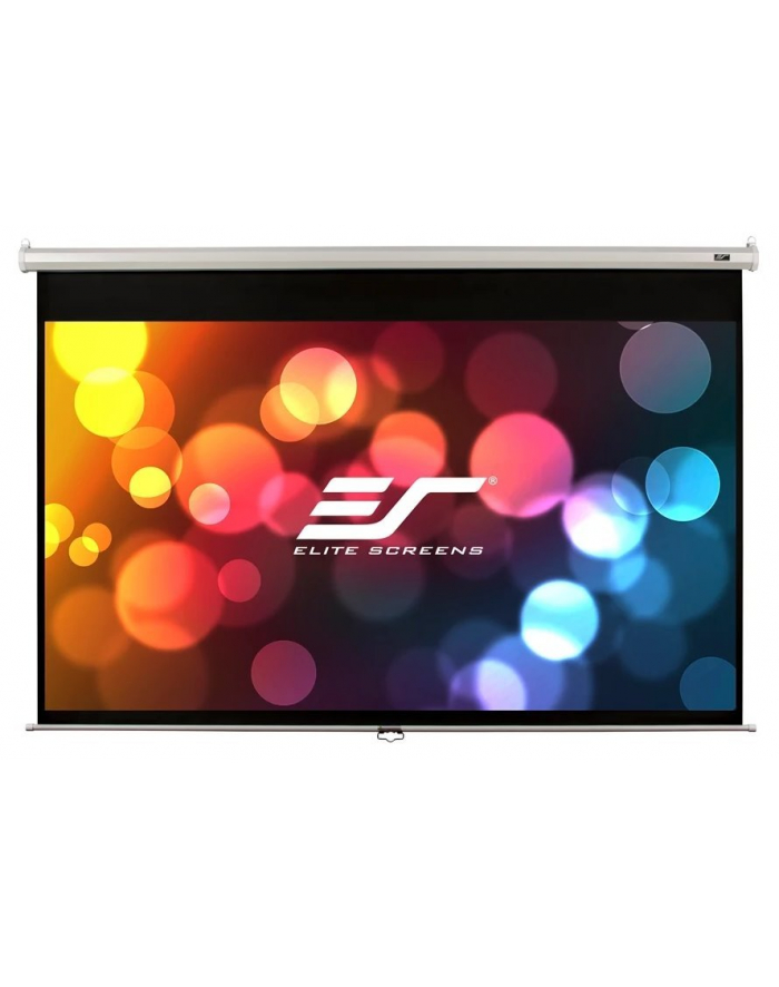 Elite Screens M84NWH Manual Pull Down Screen 84'' 16:9 / W 185.4cm x H 104.1cm / White case / Dual wall & ceiling instalation design / 4-side black masking border (Top: 3.8cm) / 160 Degrees viewing angle / Auto locking system/ Easy to clean główny