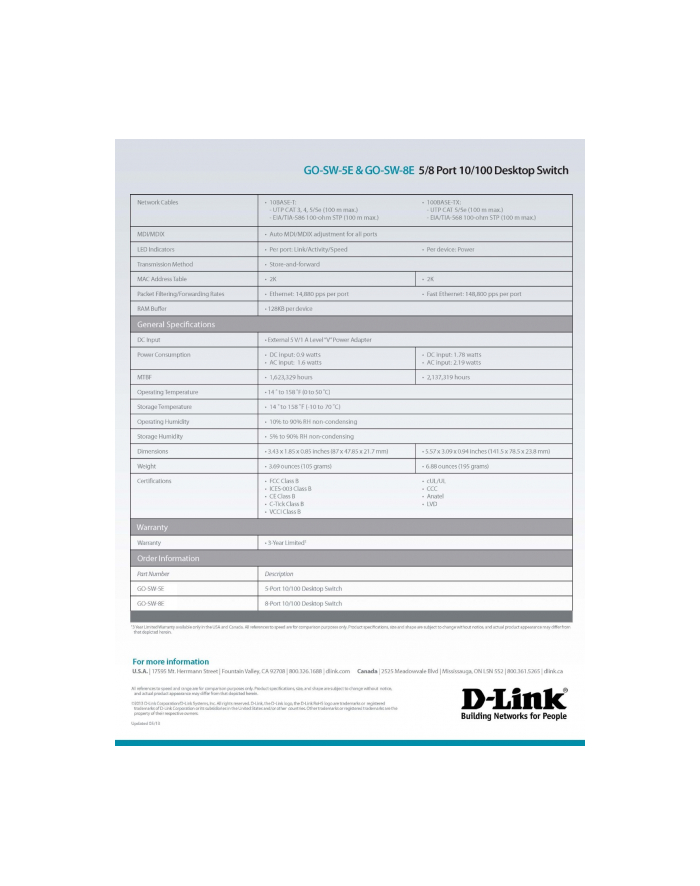 D-LinkGo 8 Port 10/100 Unmanaged Switch główny