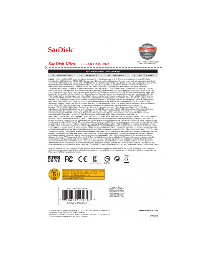PENDRIVE SanDisk Cruzer ULTRA 64 GB 3.0 Secure Access główny