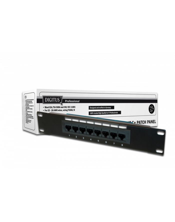 Digitus Patch panel  10'' UTP, 8 portowy RJ-45 kat. 5e 1U, LSA (kompletny) główny