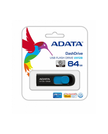 Adata DashDrive UV128 64GB USB3.0 czarno - niebieski 90MB / 40MB