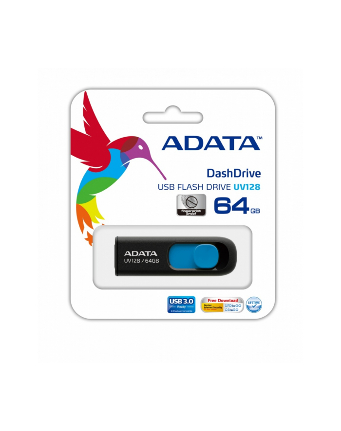 Adata DashDrive UV128 64GB USB3.0 czarno - niebieski 90MB / 40MB główny