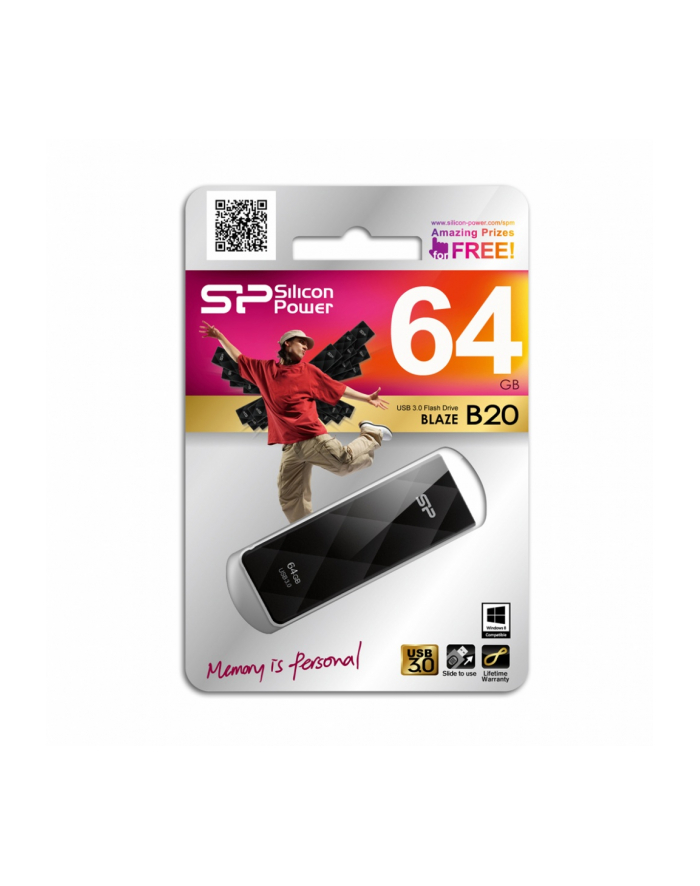 Silicon Power BLAZE B20 64GB USB3.0 MATTE BLACK/DIAMOND/LED główny