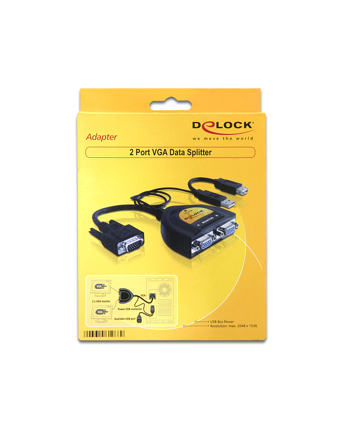 Delock adapter VGA(15M) -> VGA(15F) x2 + zasilanie z USB + USB(AF) główny