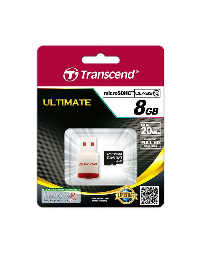 TRANSCEND Micro SDHC Class 10 8GB + Card Reader główny