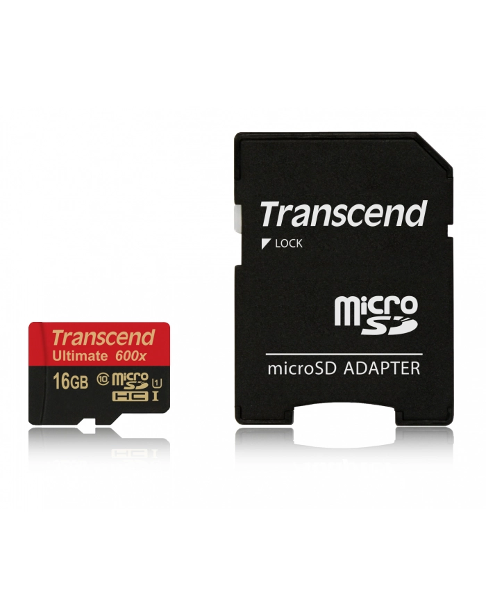 TRANSCEND Micro SDHC Class 10 UHS-I 600x, MLC, 16GB (Ultimate) + adapter główny