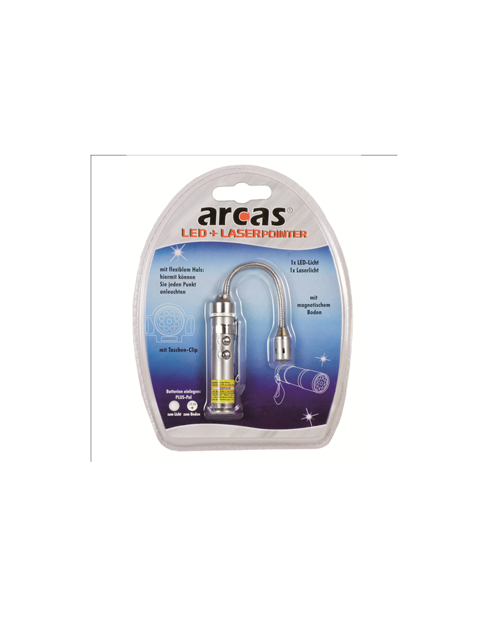 Camelion Arcas LED   Laserpointer, pocket clip, magnetic bottom, flexible neck for LED-light, 3 x LR44 batteries główny