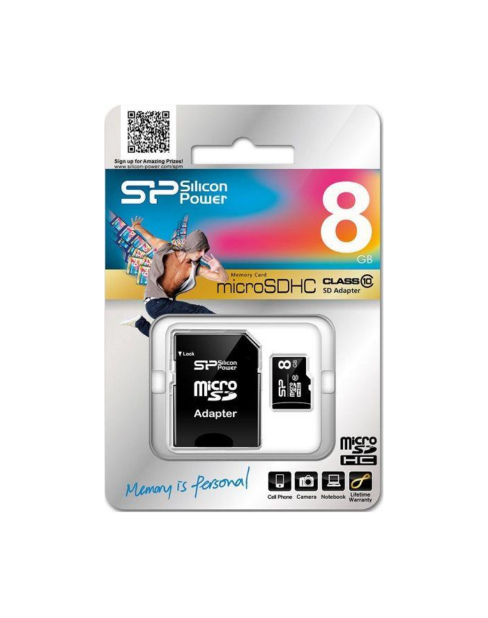 SILICON POWER 8GB, MICRO SDHC, CLASS 10 WITH SD ADAPTER główny