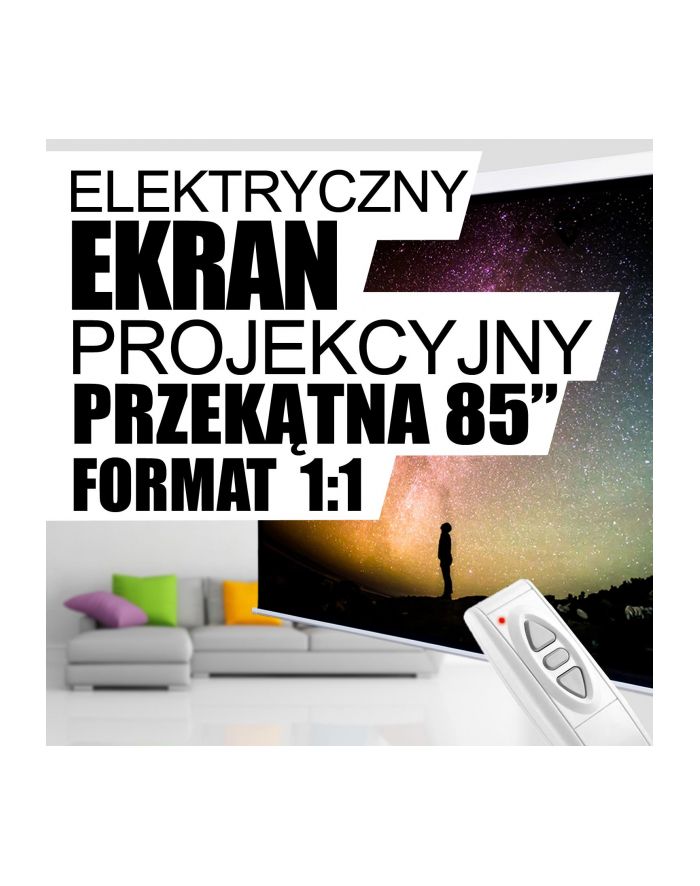 4World Elektryczny ekran projekcyjny z pilotem 152x152 (1:1) biały mat główny