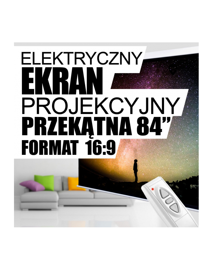 4World Elektryczny ekran projekcyjny z pilotem 186x105 (16:9) biały mat główny