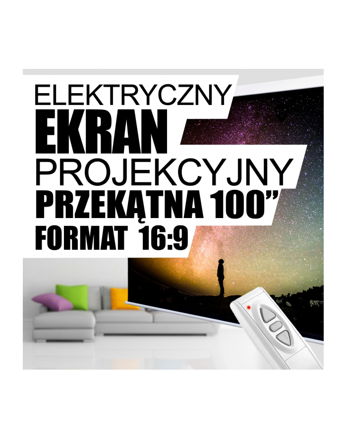 4World Elektryczny ekran projekcyjny z pilotem 221x124 (16:9) biały mat główny