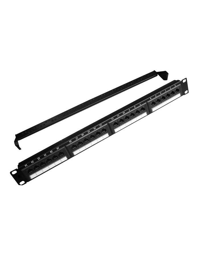 Gembird patch panel 19'' 24 port 1U kat.5e z półką do organizacji kabli, czarny główny