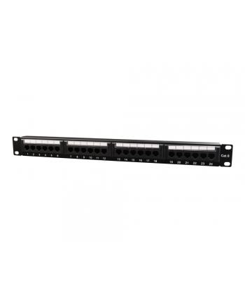 Gembird patch panel 19'' 24 port 1U kat.6 z półką do organizacji kabli, czarny nr 1