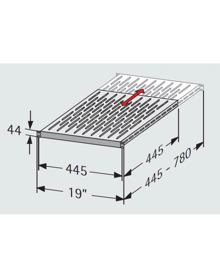 apraNET Półka 19'', 1U, VARIplain, rozsuwana, 445-780mm, Ral 7035 główny