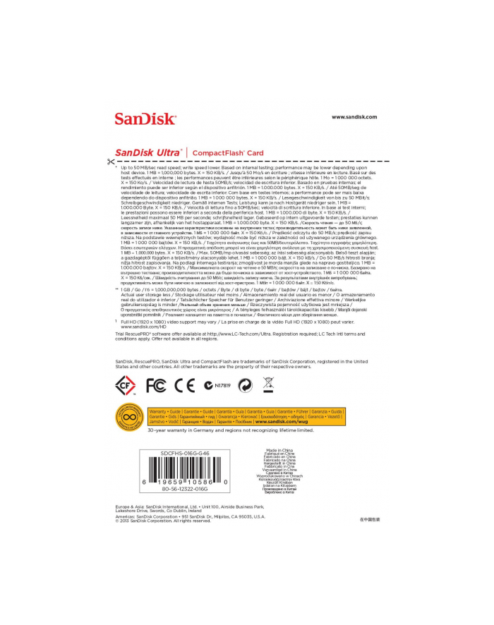 SanDisk ULTRA COMPACTFLASH 16GB 50MB/s główny