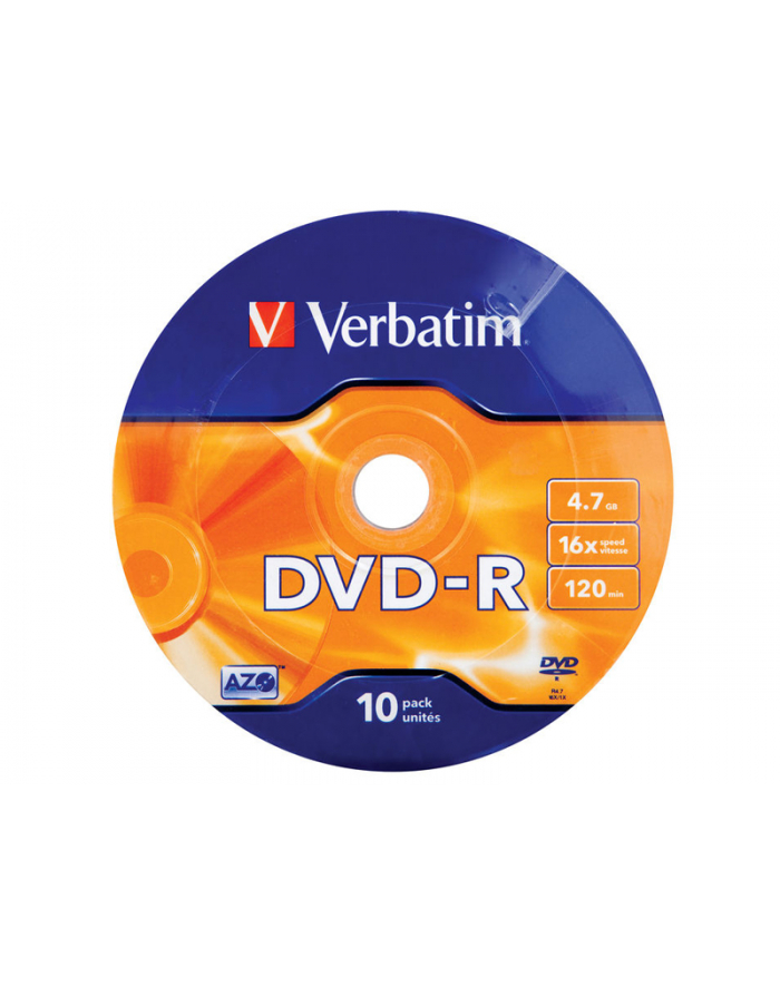 Dysk DVD-R VERBATIM 4,7 GB 16x AZO 10 szt główny