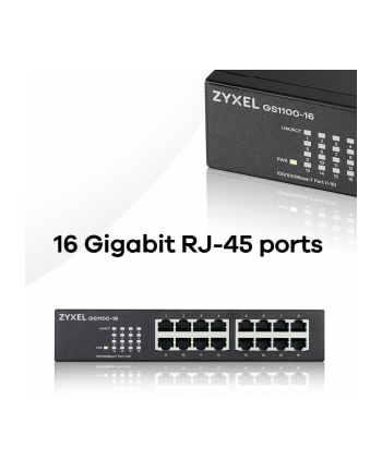 Zyxel GS1100-16 switch L2 16x1GbE rack fanless